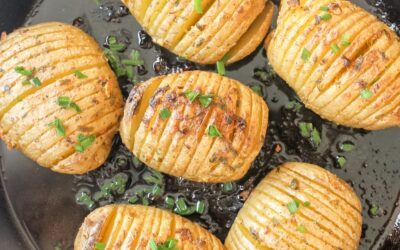 Hasselback Potato Skillet with Mustard Garlic Butter Chives