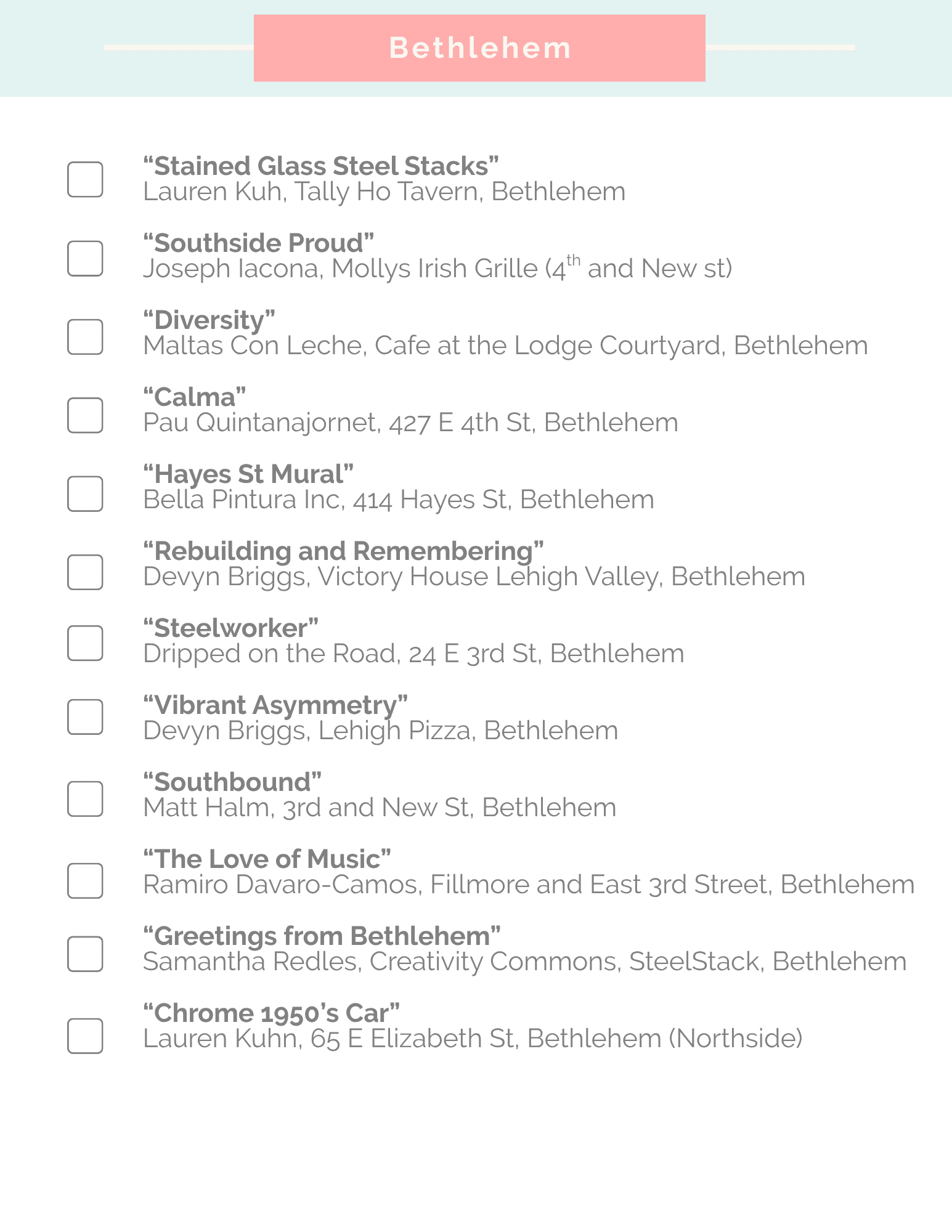 Mural Checklist- Bethlehem