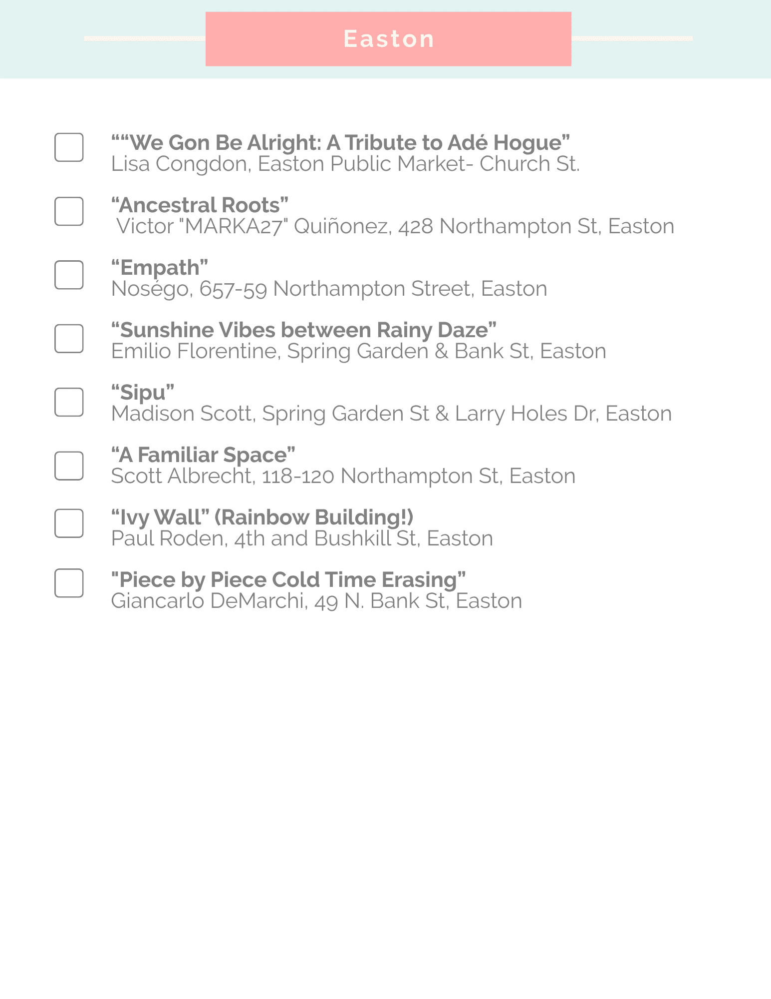 Mural Checklist- Easton